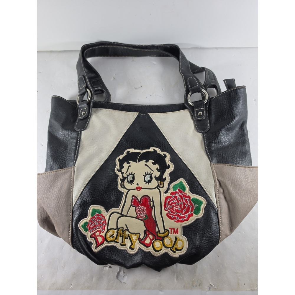 Vintage Betty Boop Shoulder Bag Purse 2009 Colorblock Embroidered Patch Retro